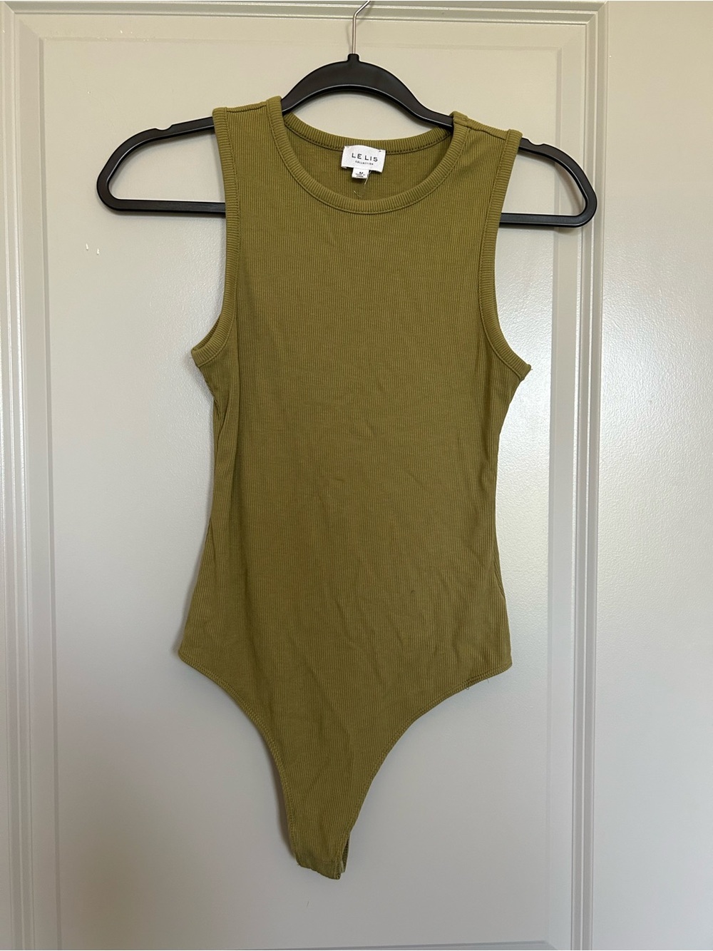 Le Lis Olive Green Ribbed Sleeveless Bodysuit